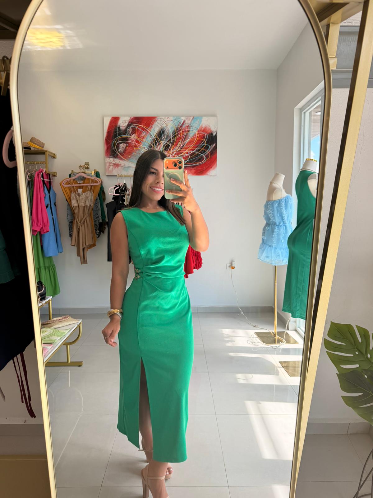 Sleveeless Midi Dress W/Buckle Detail