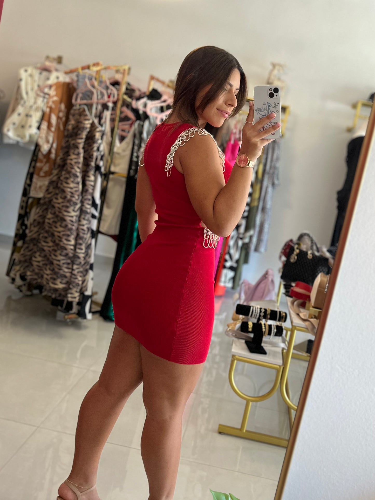 Cut Off Mini Dress Red