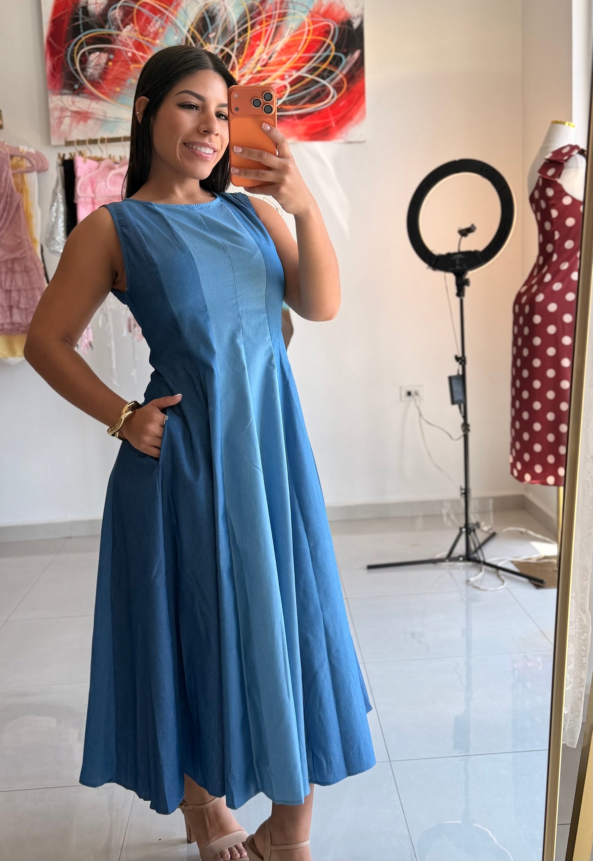 Blue Denim Midi Dress