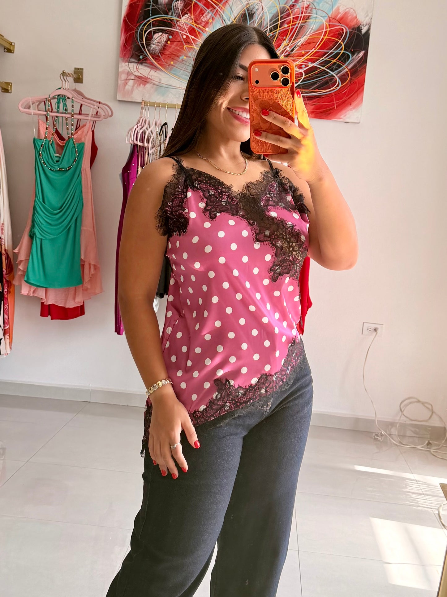 Paris Polka Top - Fucsia