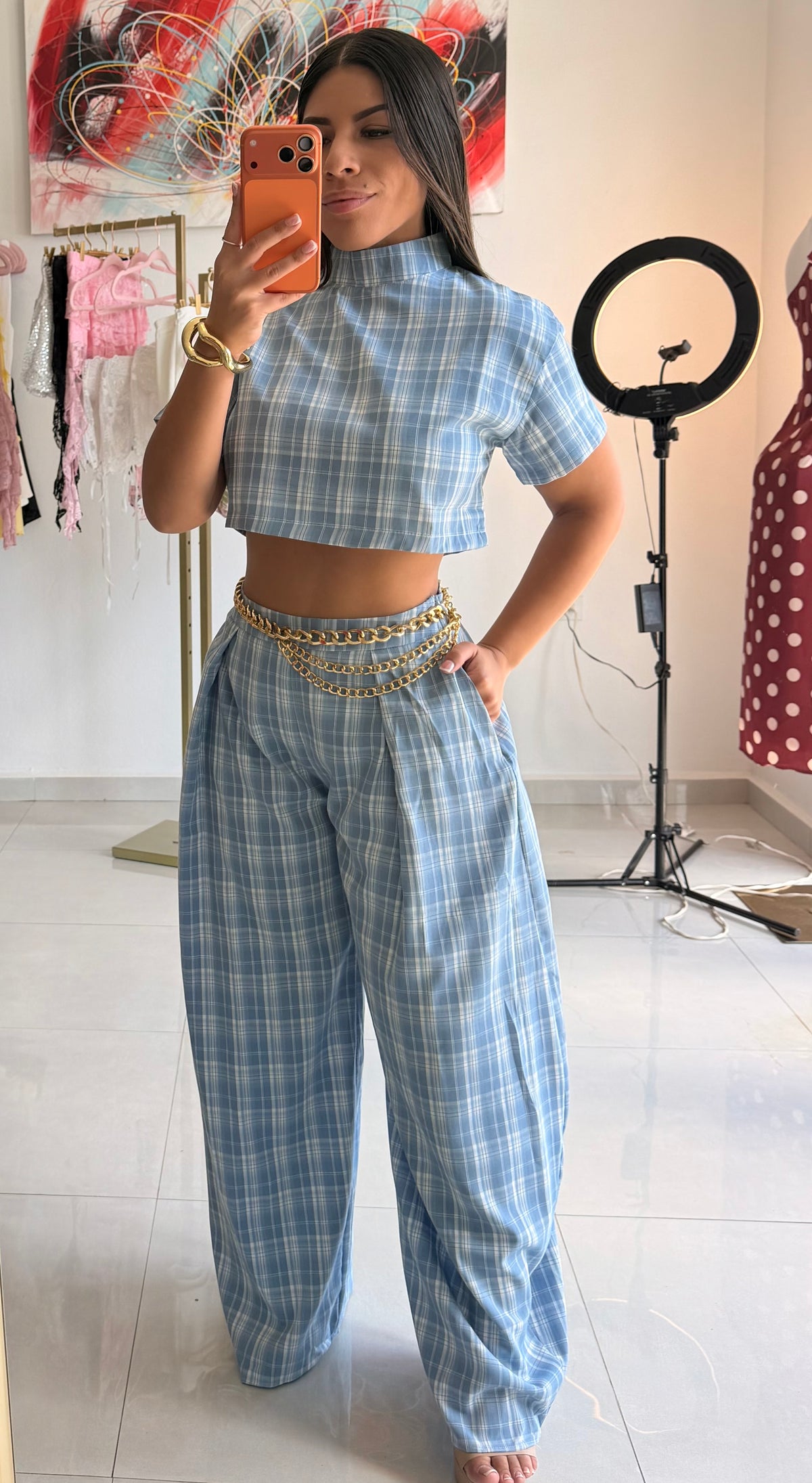 Sky Plaid Set