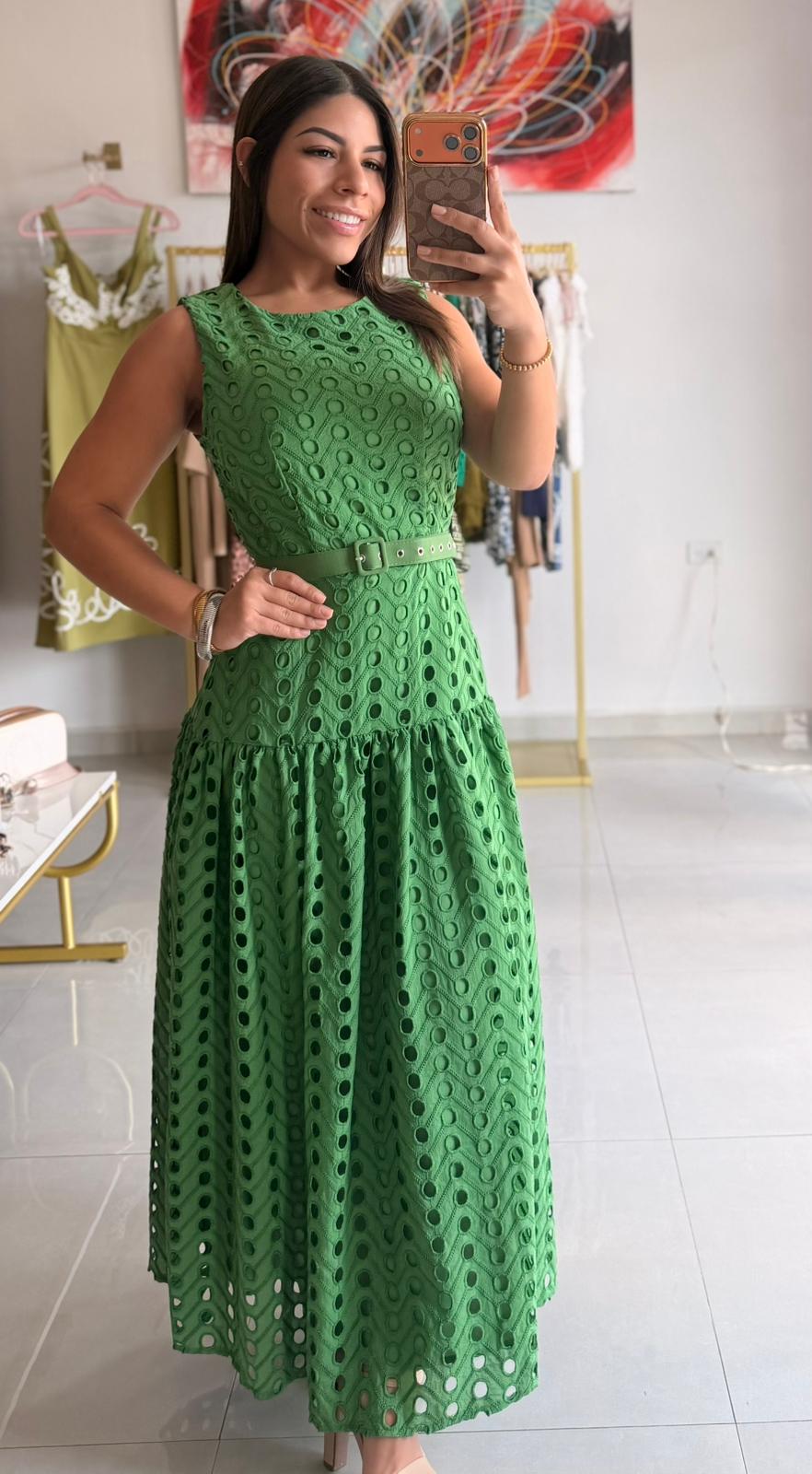 Green Midi Dress with belt