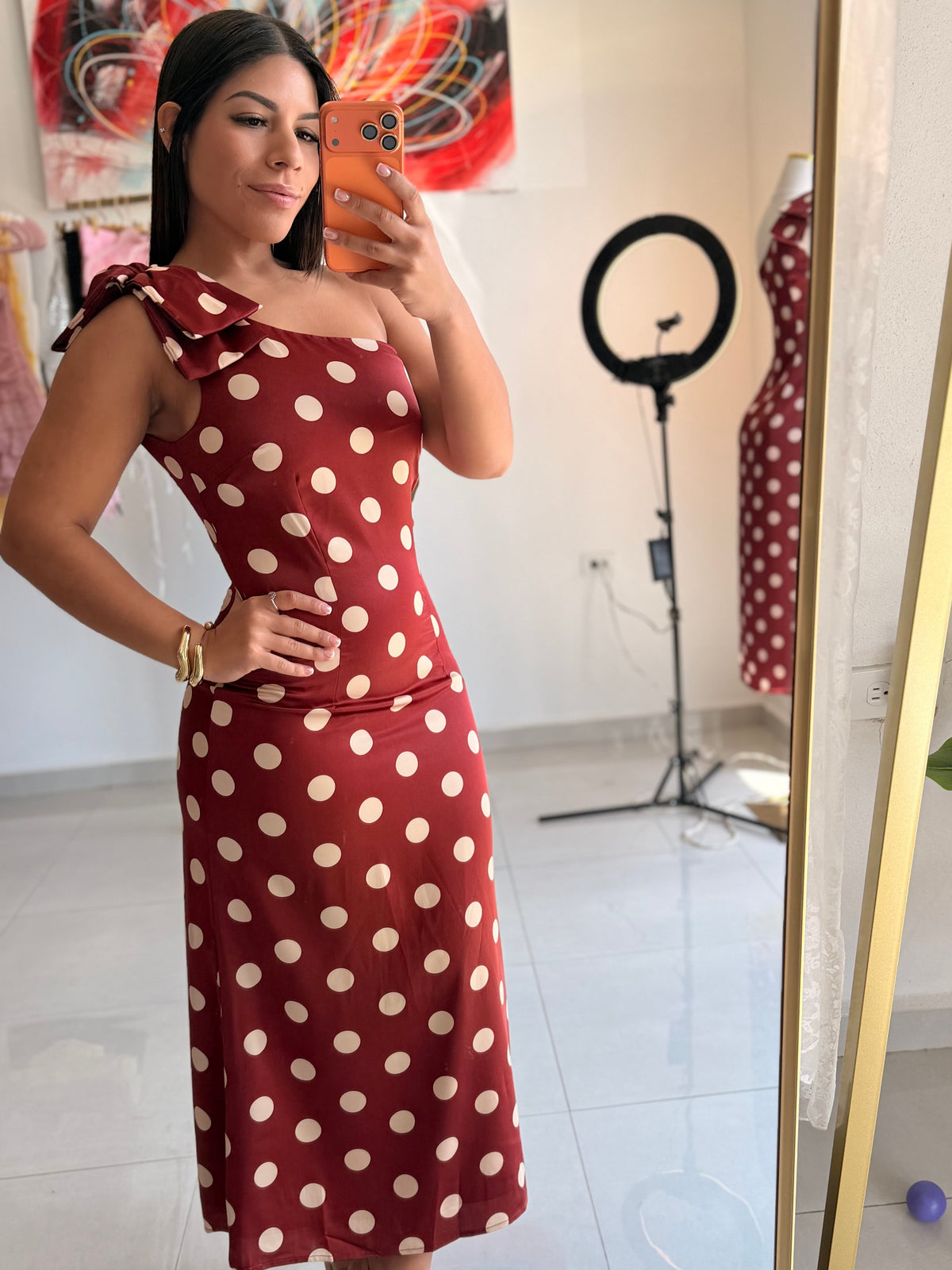 Merlot Polka Dot Midi Dress