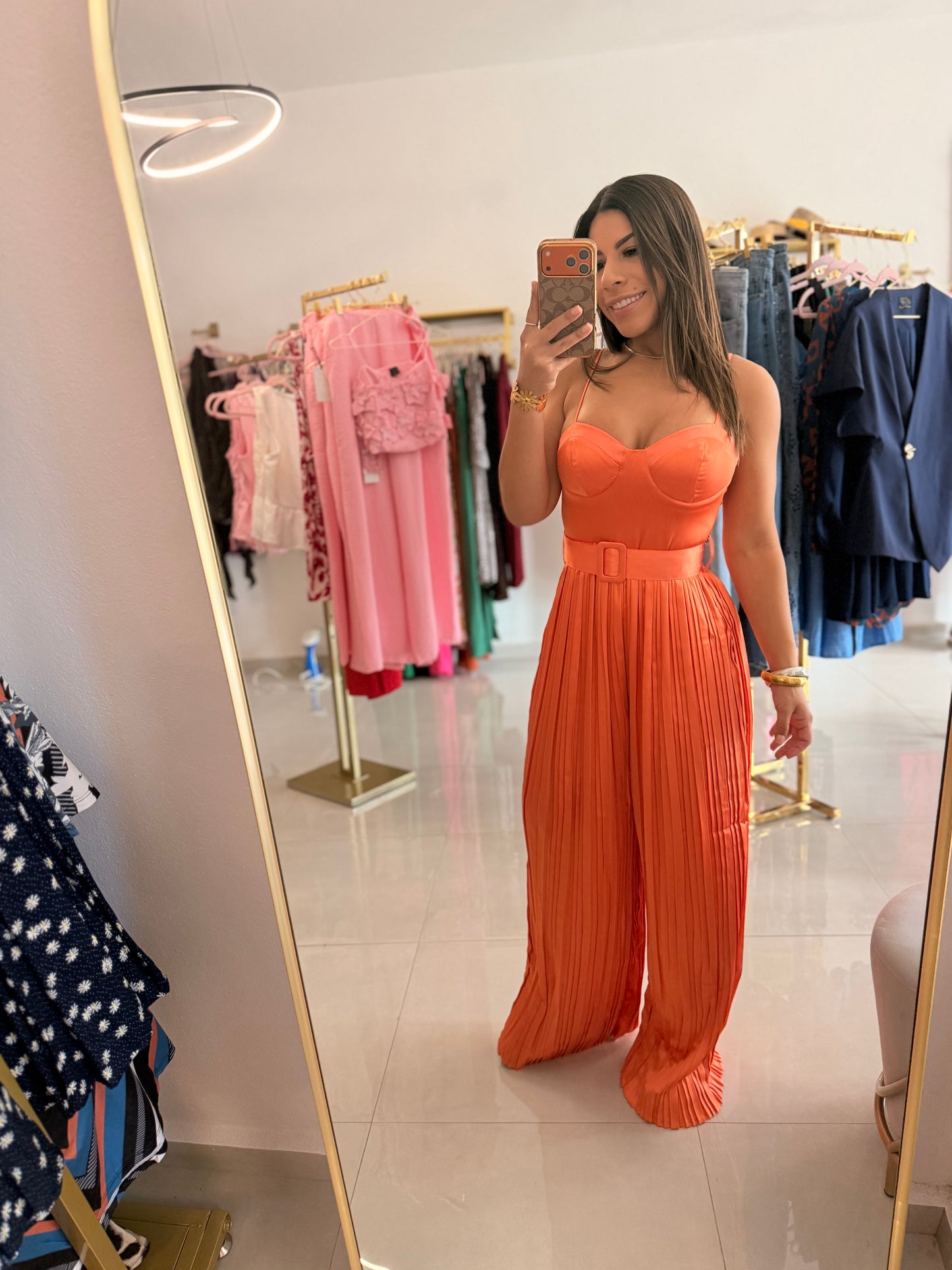 Belted Pleated Wide Leg Jumpsuit