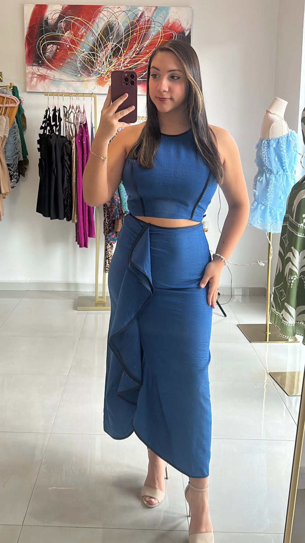 Halter Crop Top W/ Ruffle Detail Skirt