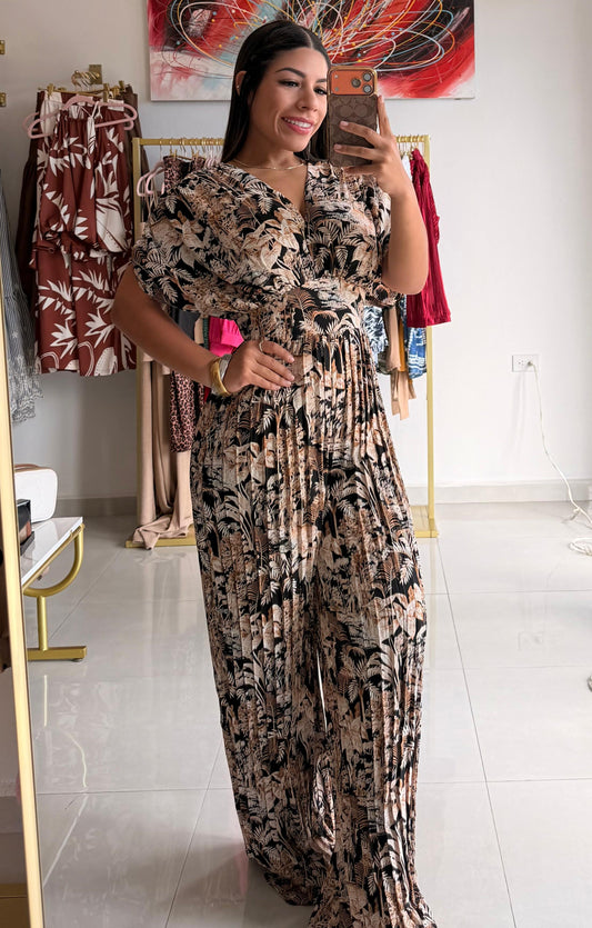 Pleated V Neck Jumpsuit