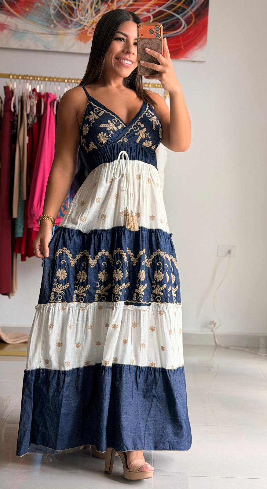 Navy & White Maxi Dress