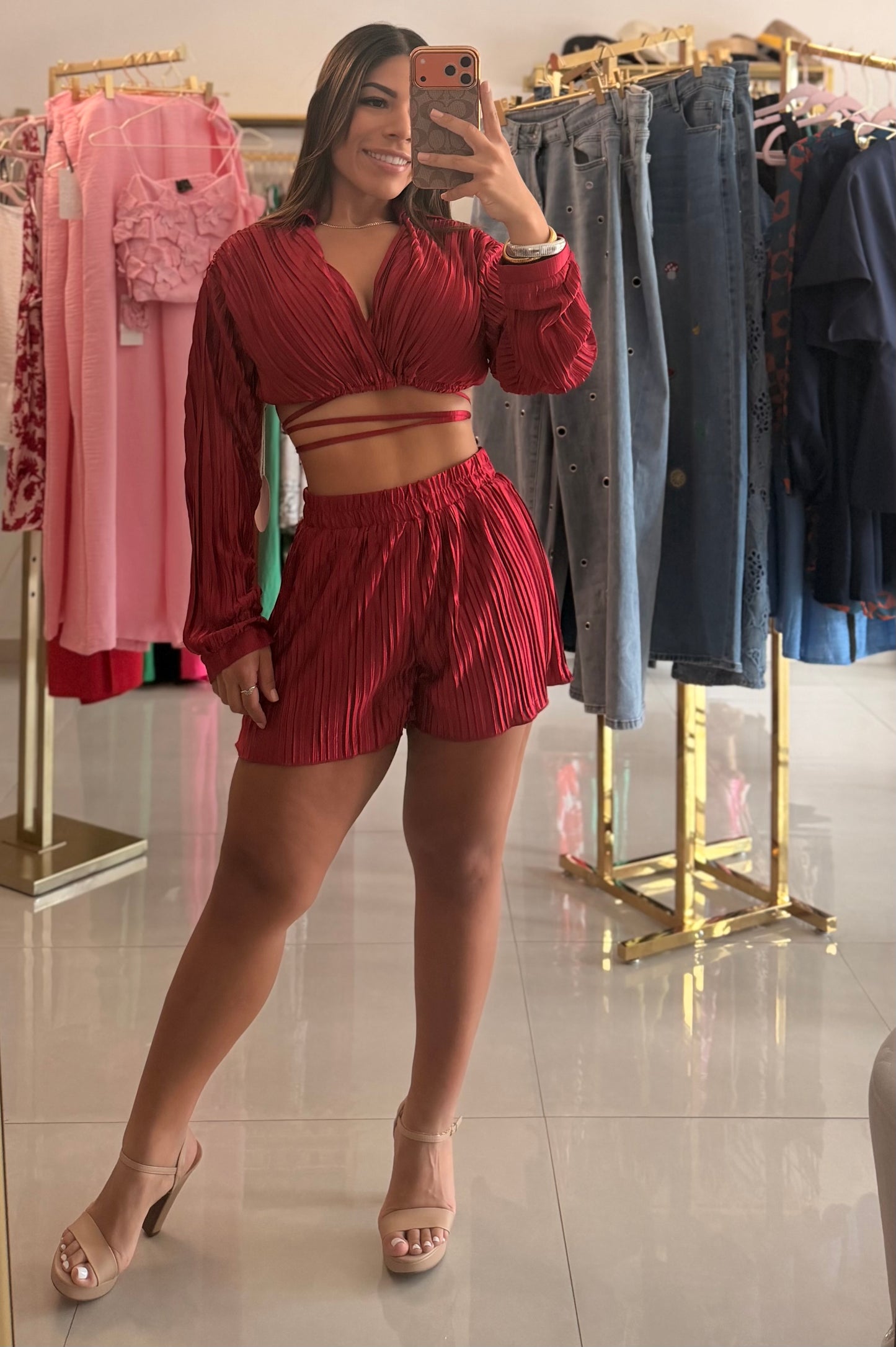 Wrap Tie Crop Top W/Short Set