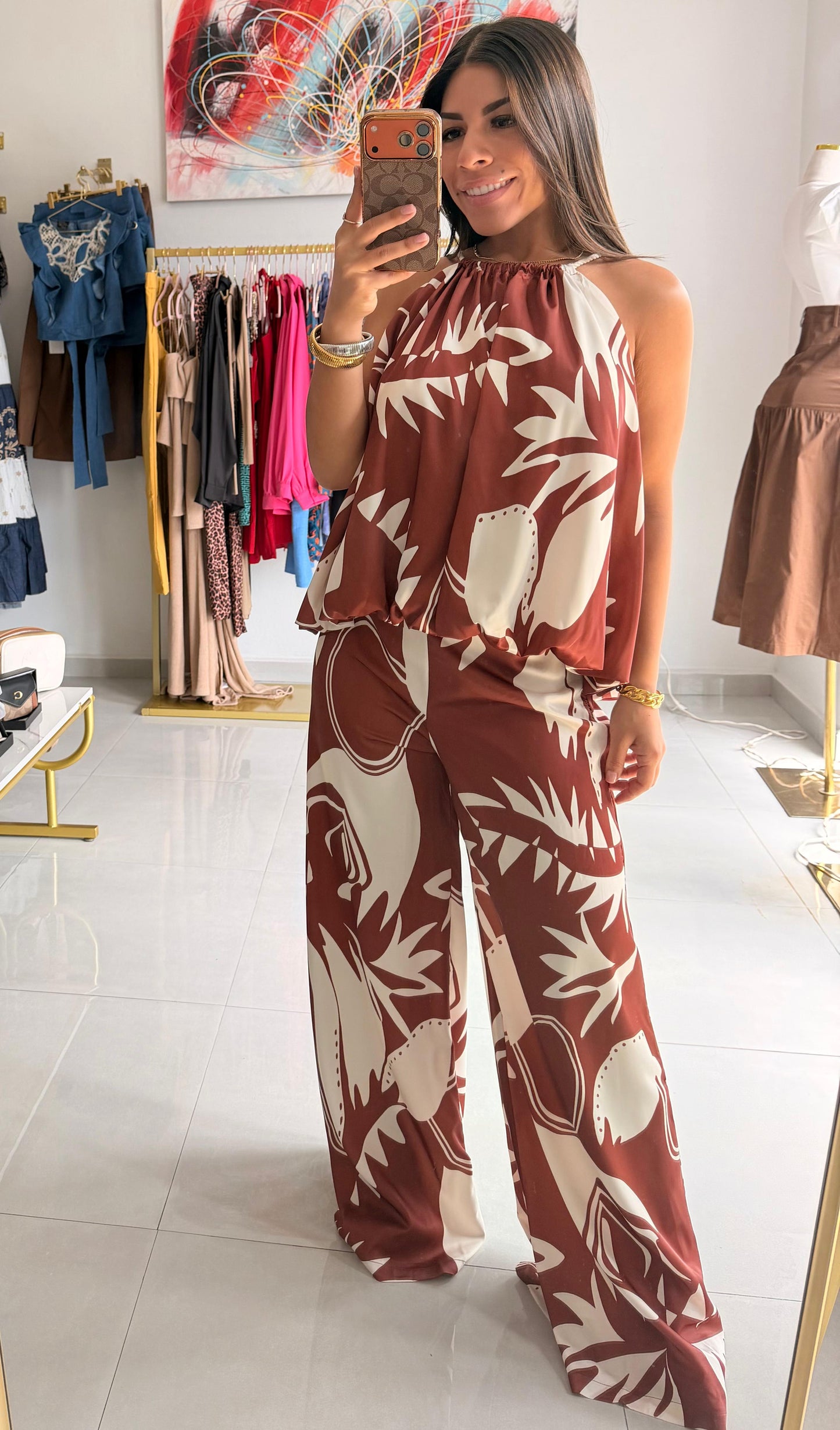 Printed Pant Set- Brown