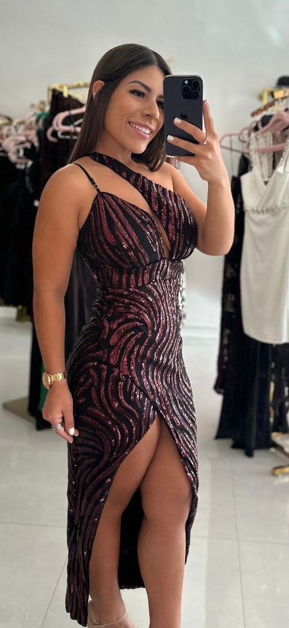 Wave Sequin Dress Red Pear