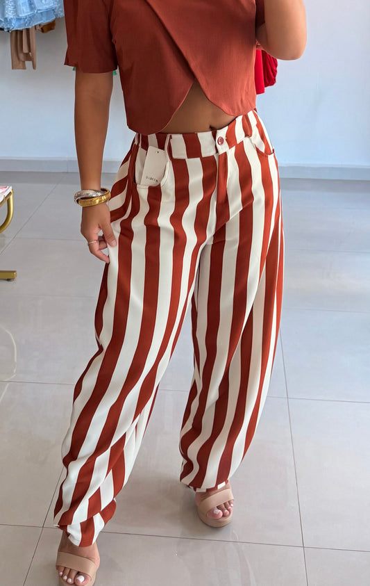 Terracotta Stripe Barrel Pant