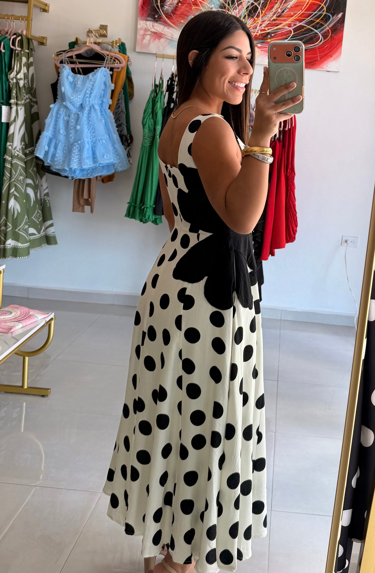 Polka Dot Flared Midi Dress