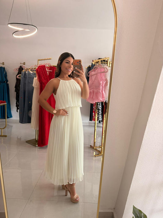 Pleated Sleeveless Flared MIDI Dress