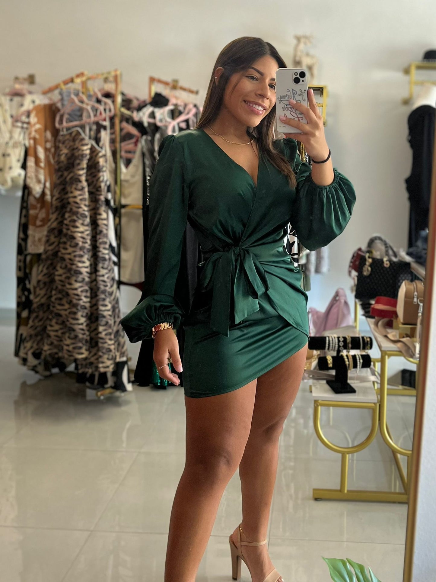 Green Satin Mini Dress