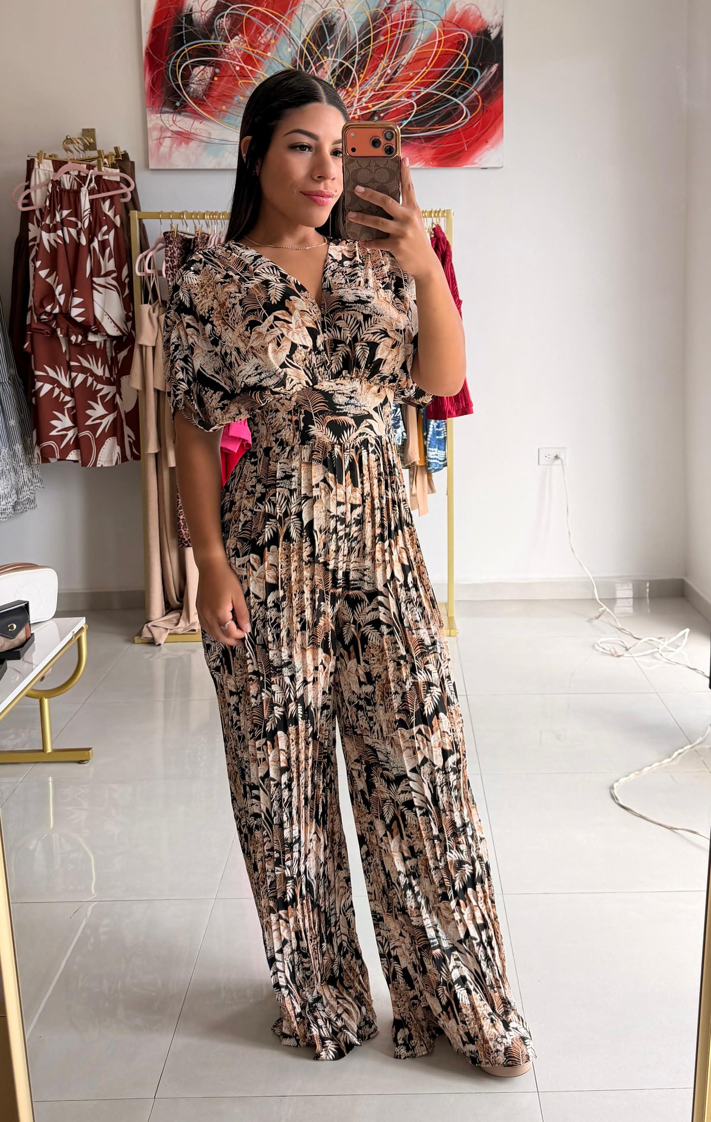 Pleated V Neck Jumpsuit