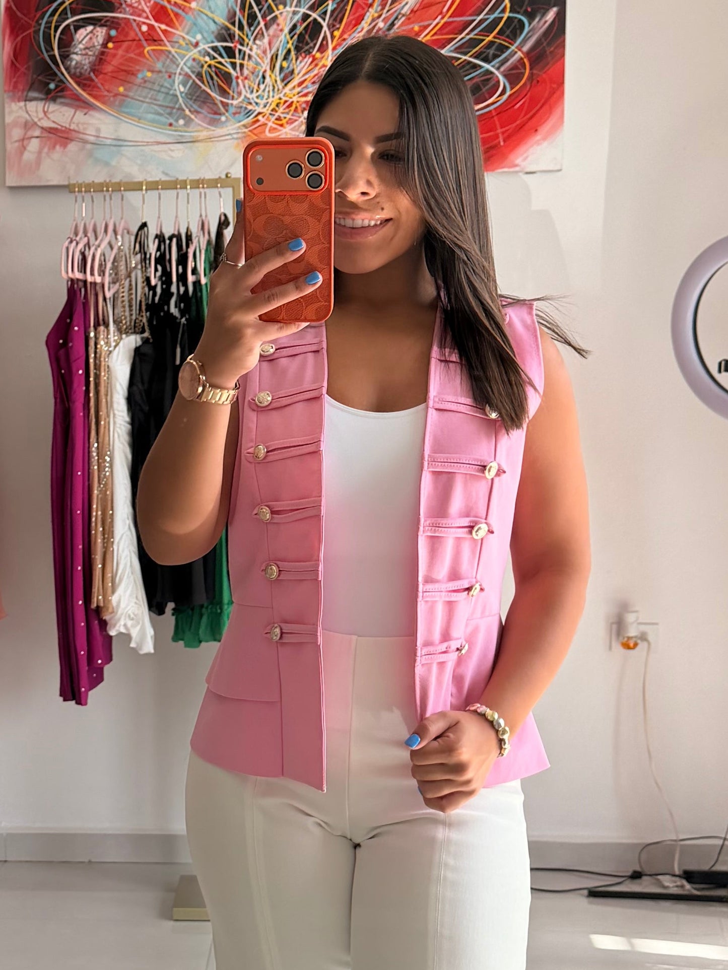 Amélie Button Vest - Pink