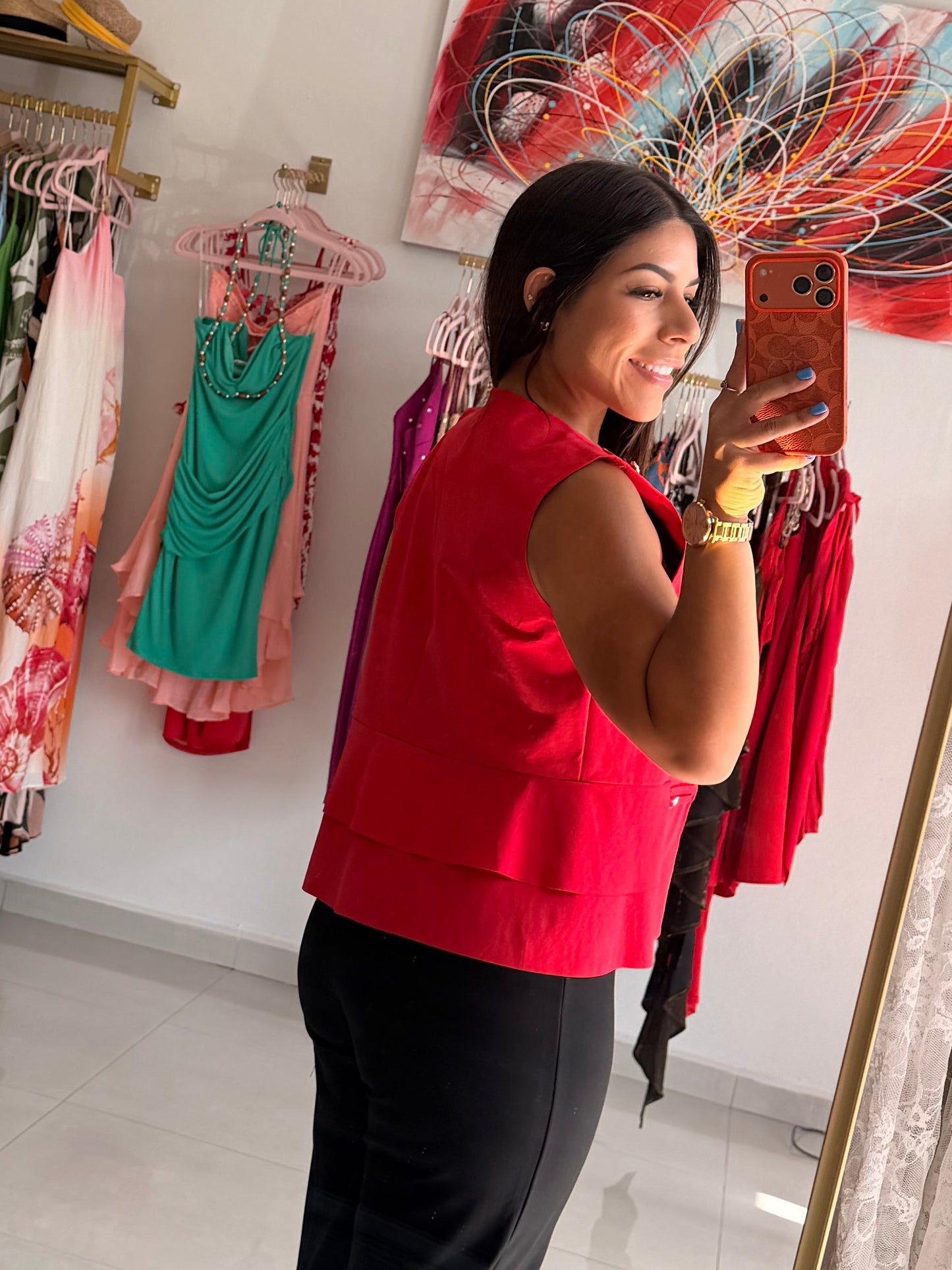Amélie Button Vest - Red