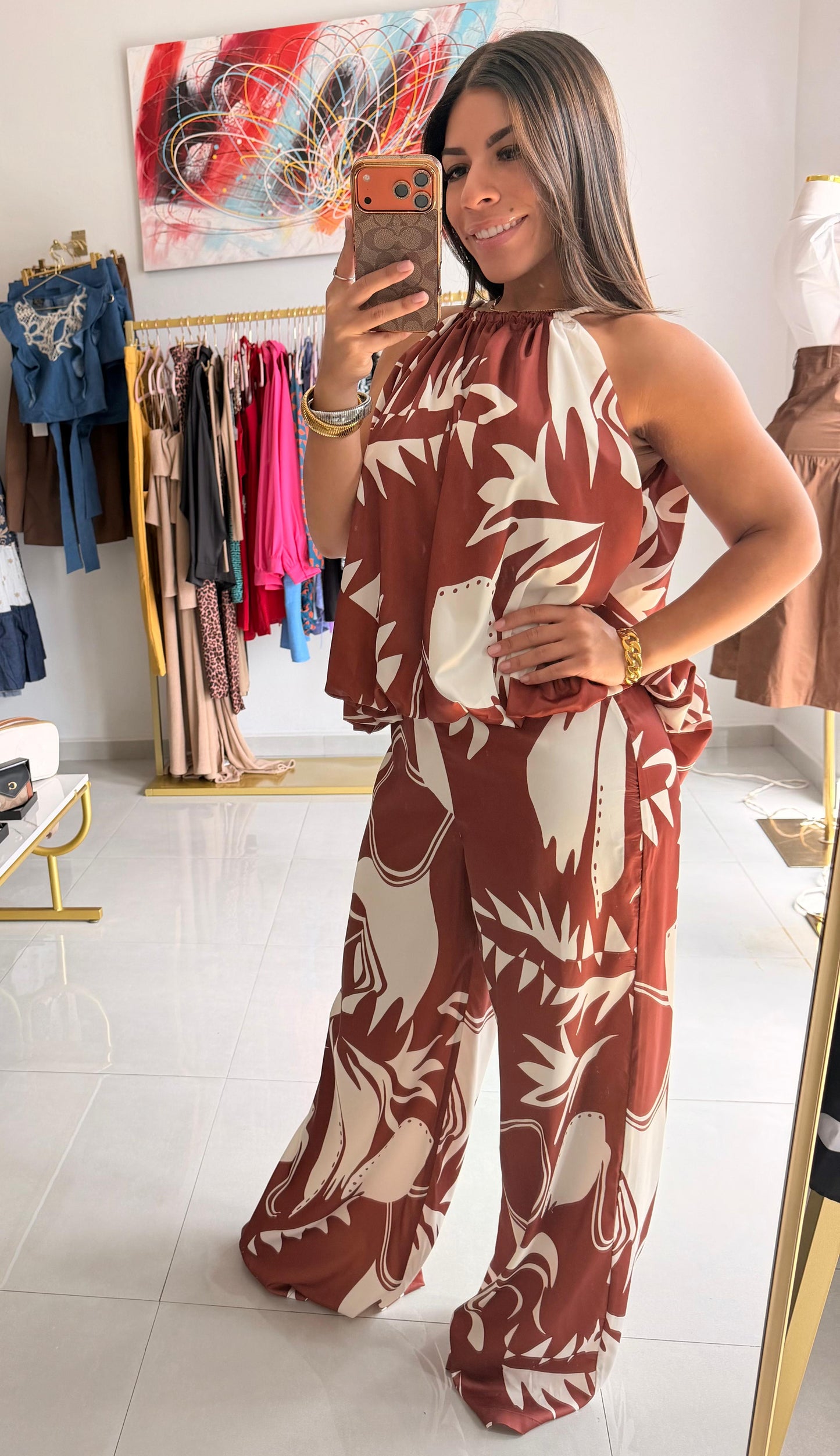 Printed Pant Set- Brown