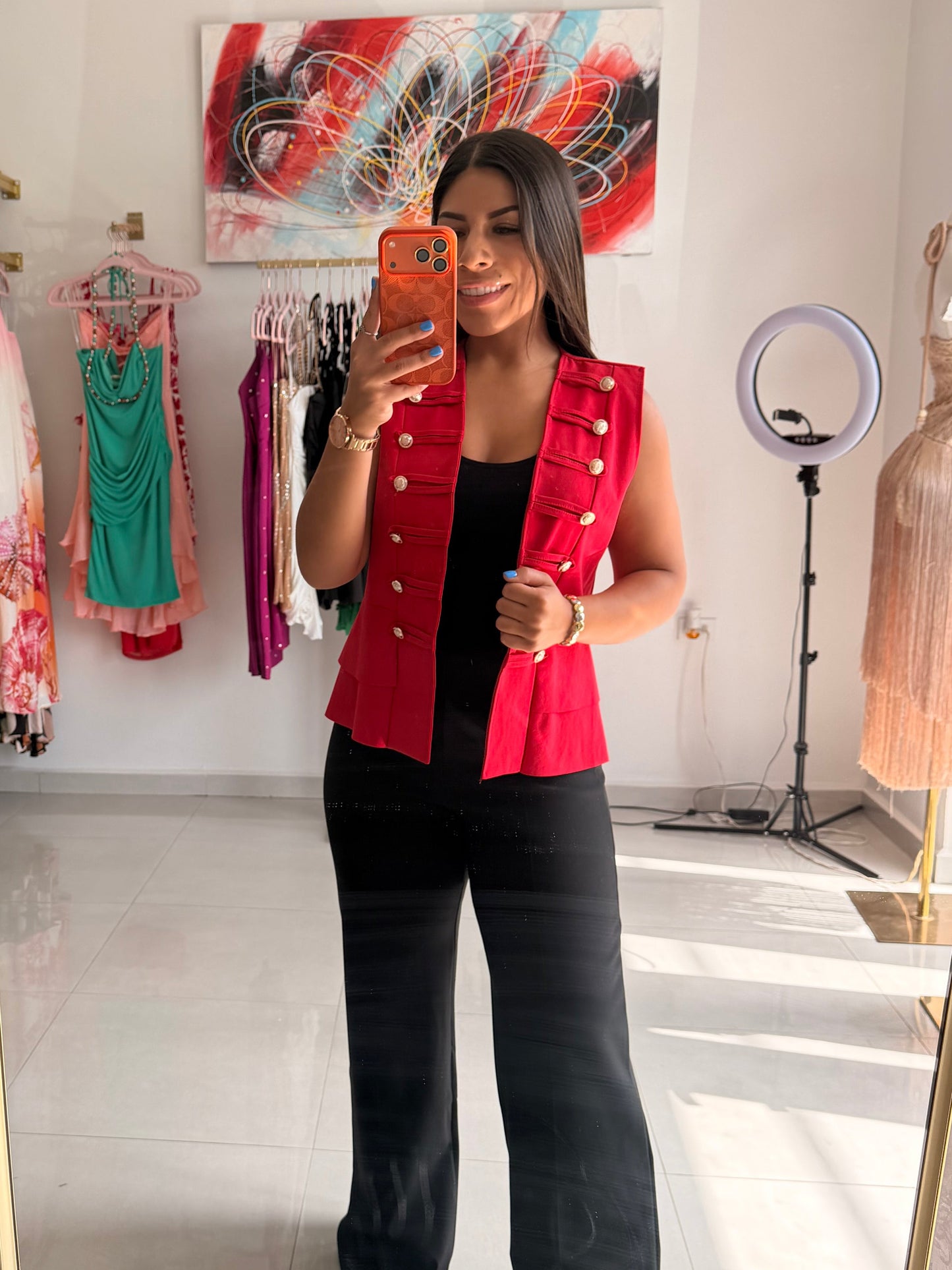 Amélie Button Vest - Red