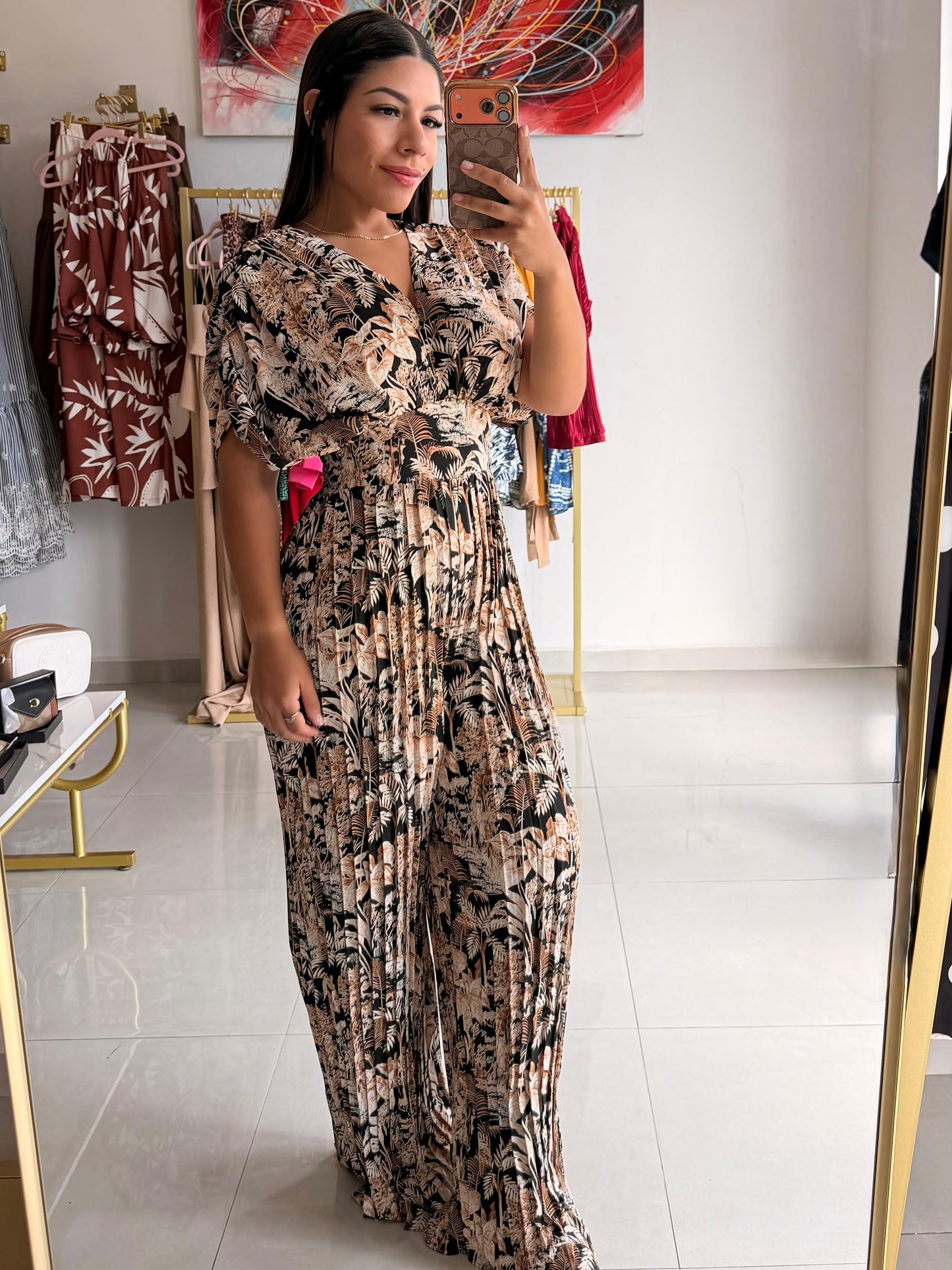 Pleated V Neck Jumpsuit