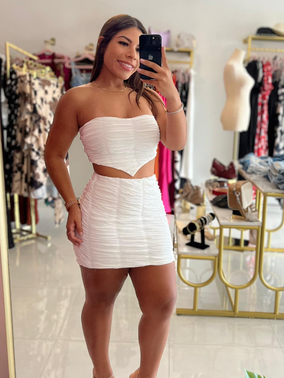 Top and Skirt Set White