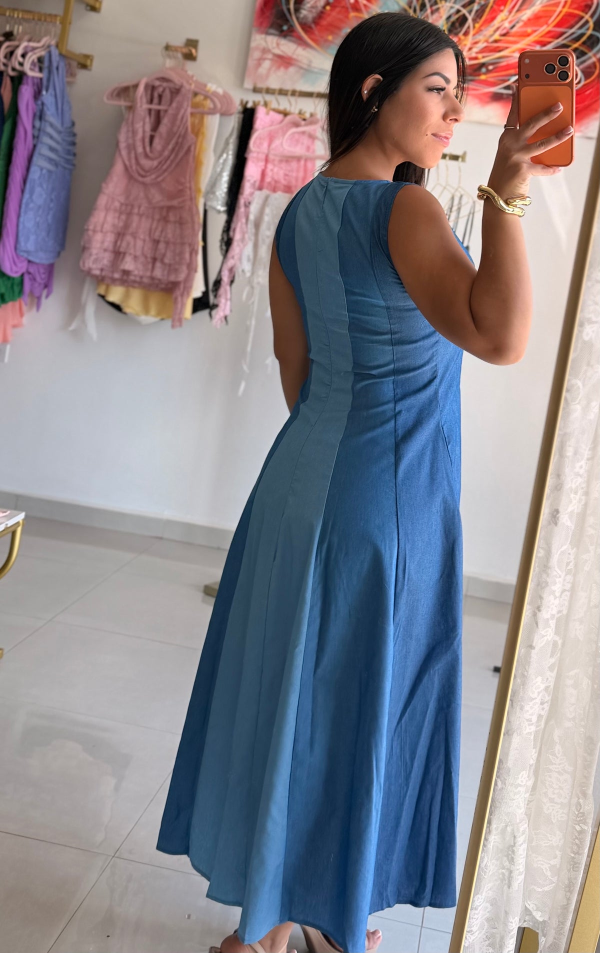 Blue Denim Midi Dress