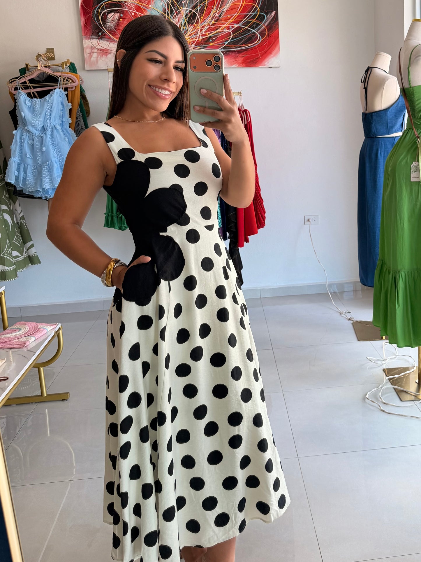 Polka Dot Flared Midi Dress