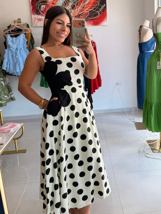 Polka Dot Flared Midi Dress