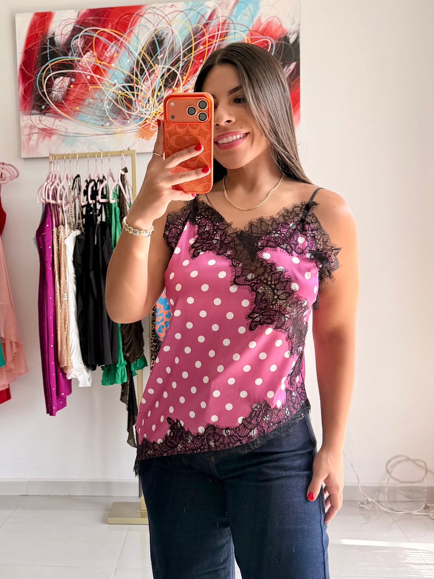 Paris Polka Top - Fucsia