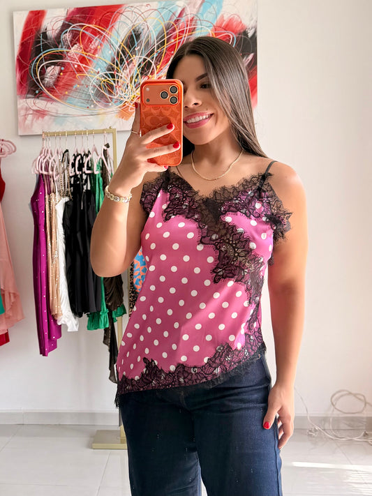 Paris Polka Top - Fucsia