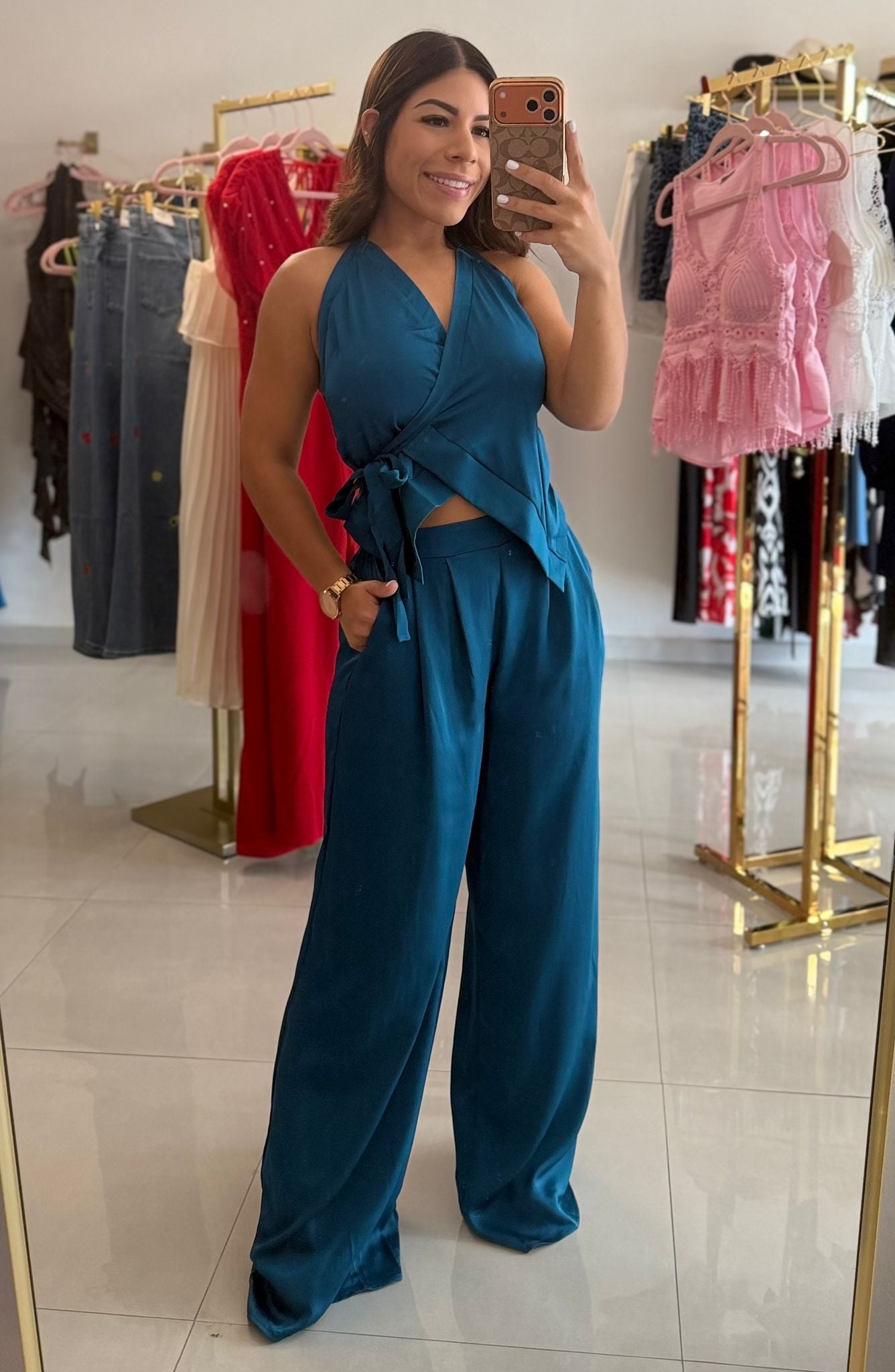 Halter Neck Wrap Satin Set