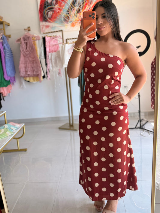 Merlot Polka Dot Midi Dress