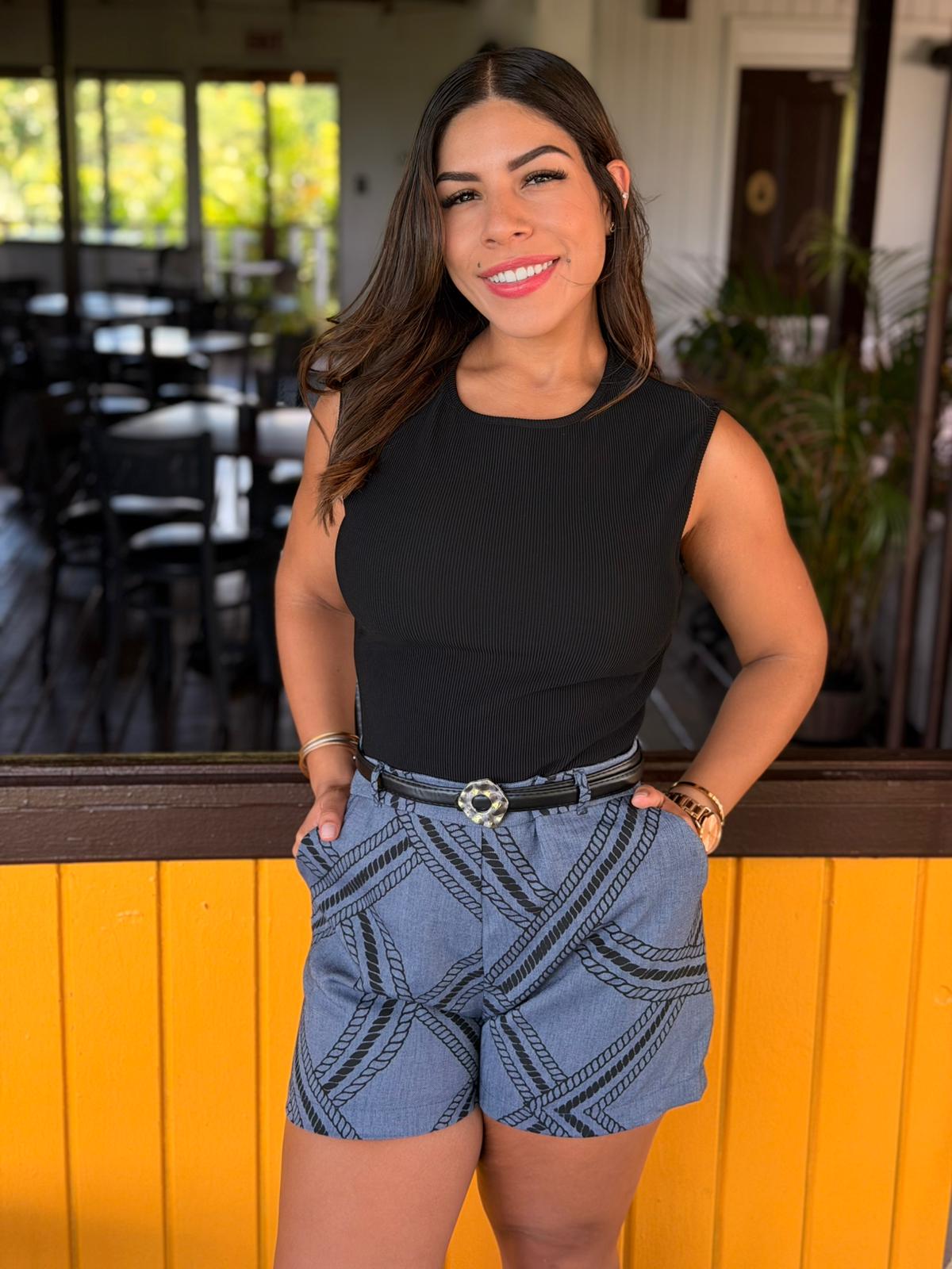 Sleeveless Print Romper/Denim