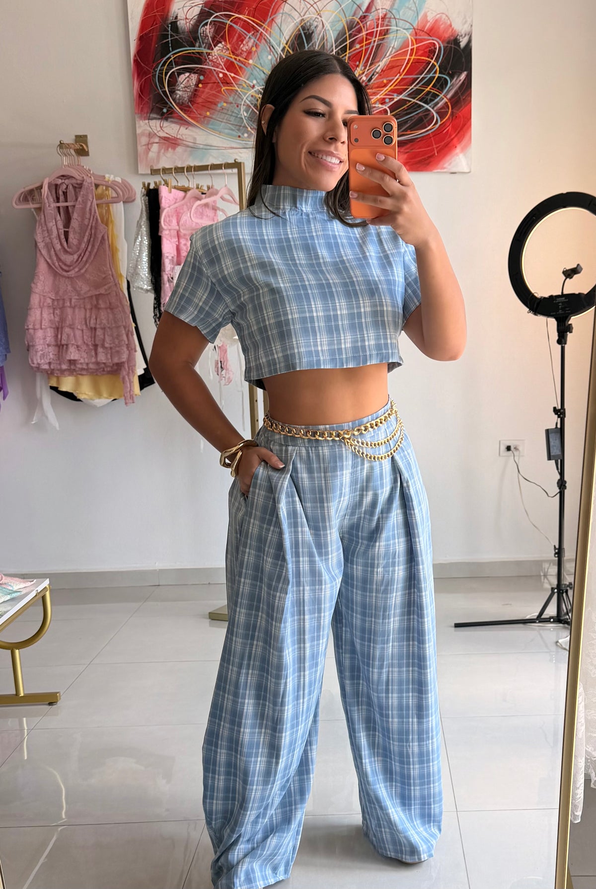 Sky Plaid Set