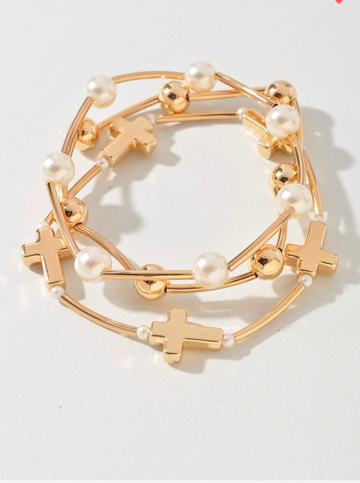 Metal Pearl Cross Stretch Bracelet Set