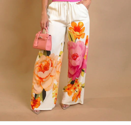 Printed Pull On Pants W/ String