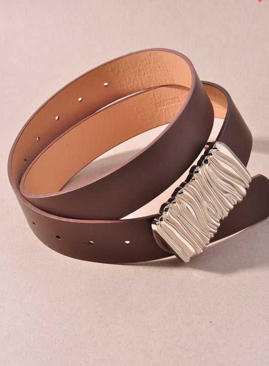 Bar Buckle Belt- Brown & Silver