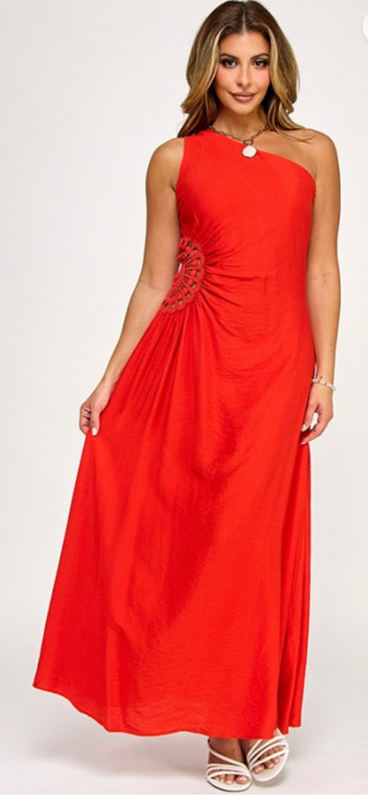 One Shoulder waist croceht Maxi Dress