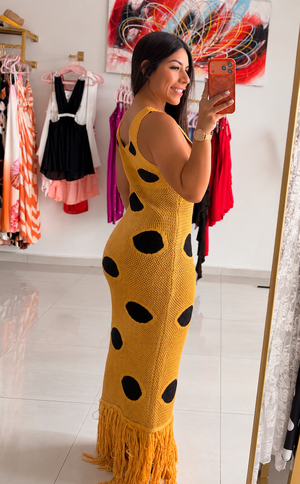 Golden Dot Crochet Maxi Dress