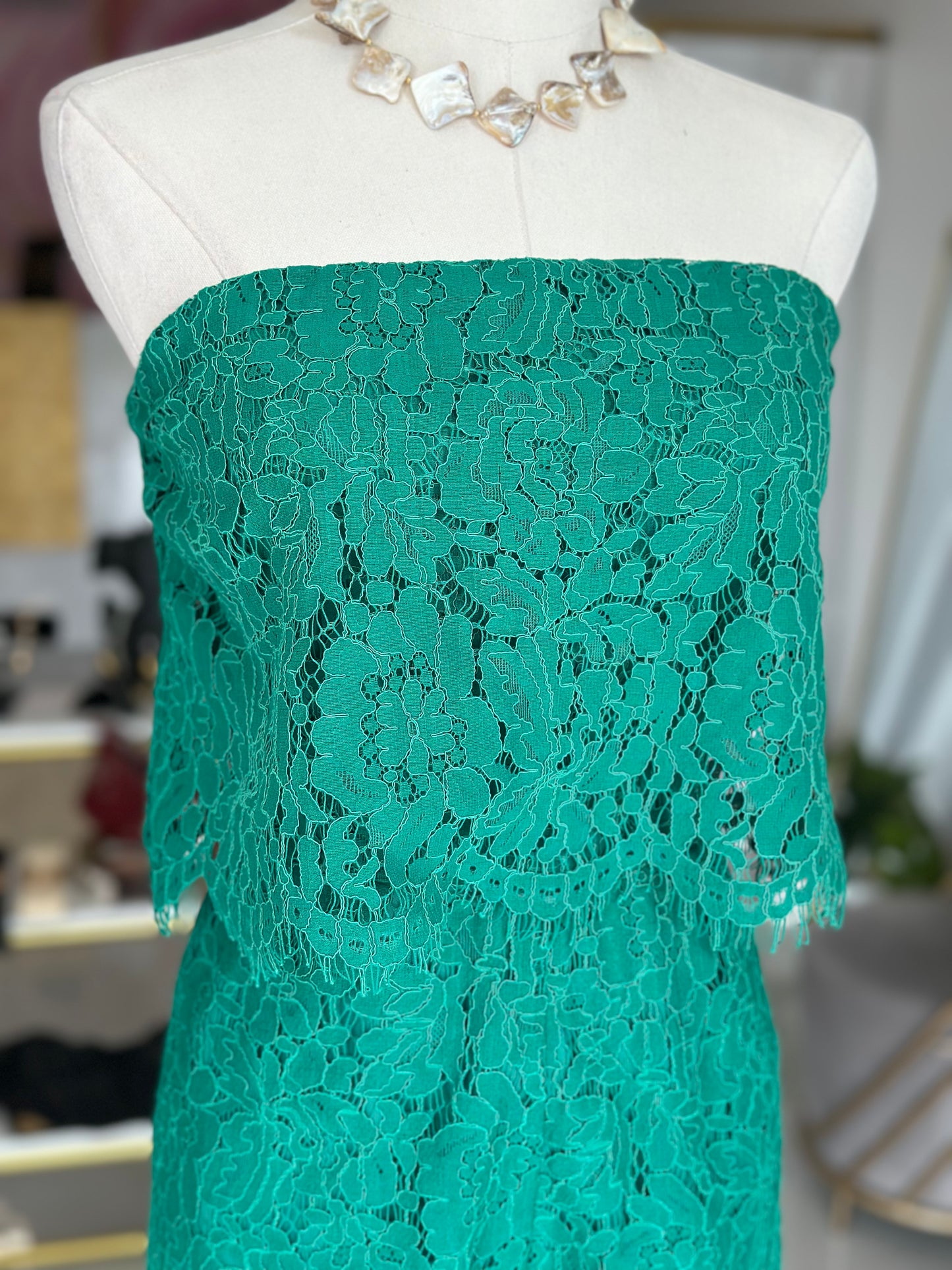 Emerald Lace Strapless Romper