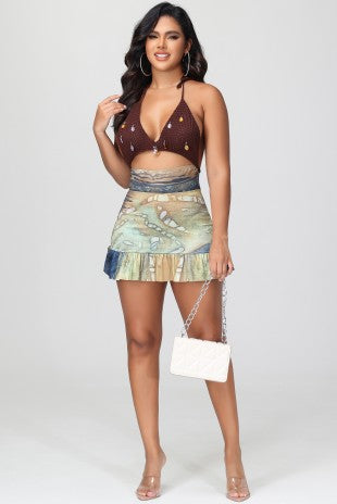 Gem KnittedGraphic Halter Top Set