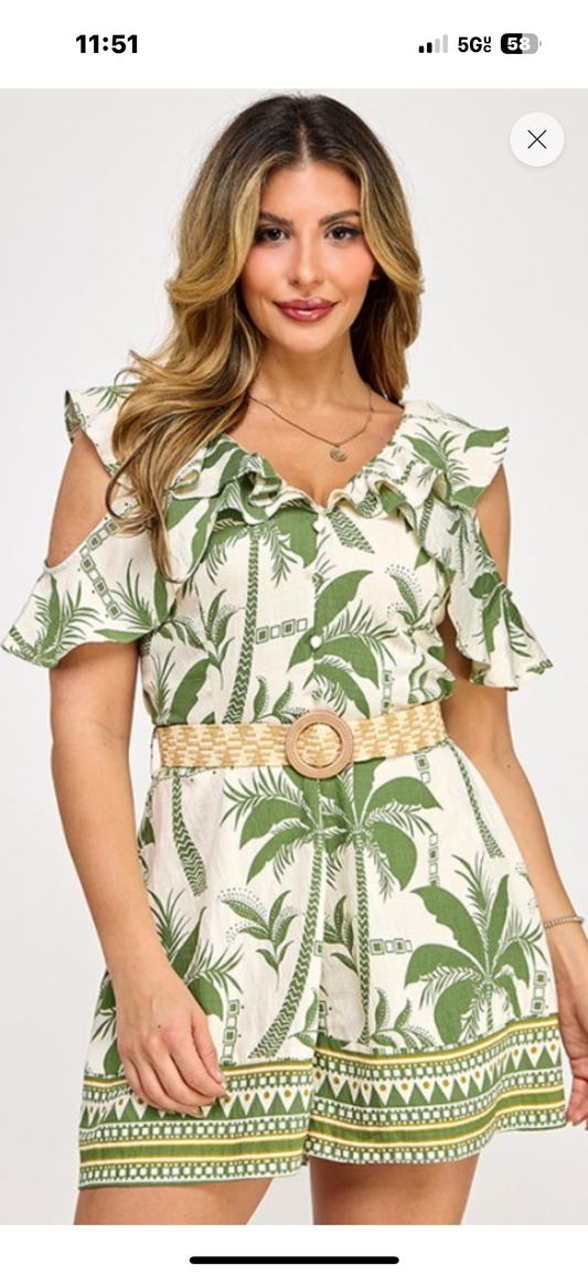 Printed Romper W/Ruffle Detail