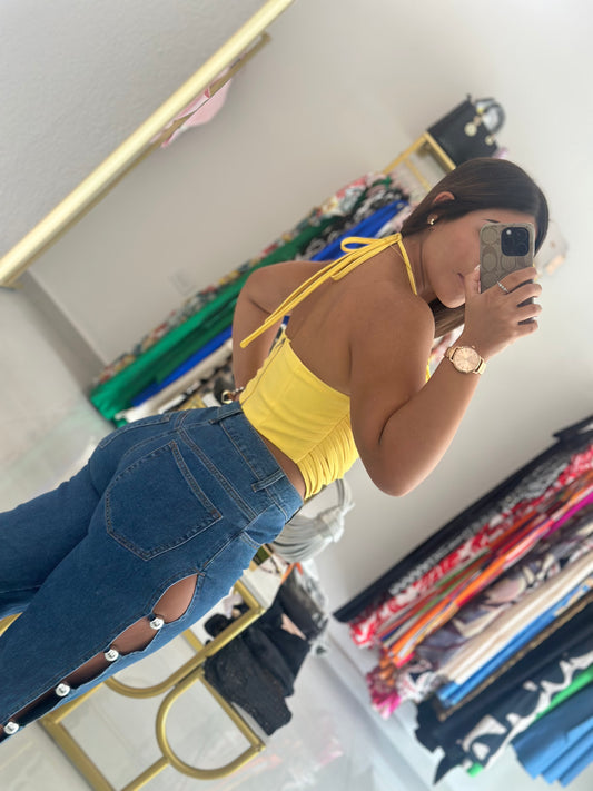The Vibe Crop Top-Yellow