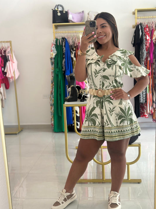 Printed Romper W/Ruffle Detail