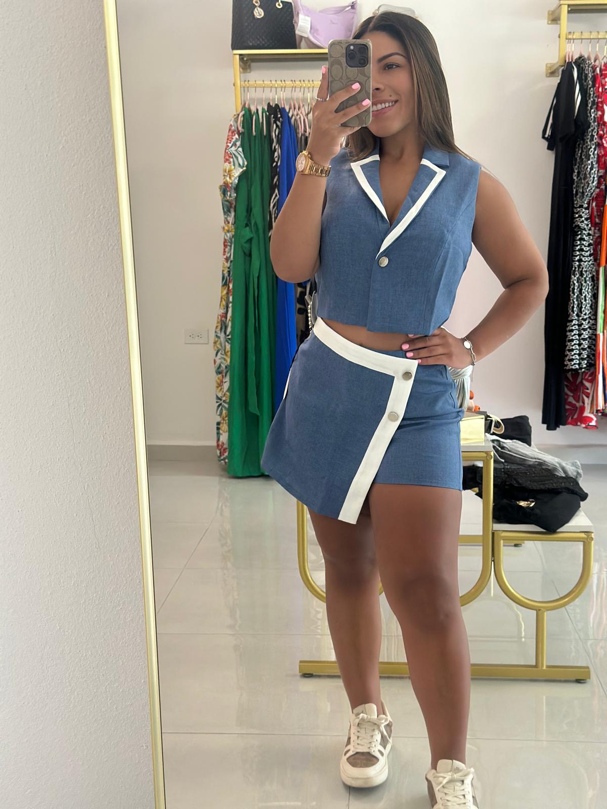 Vest & Skort Short-Denim Blue