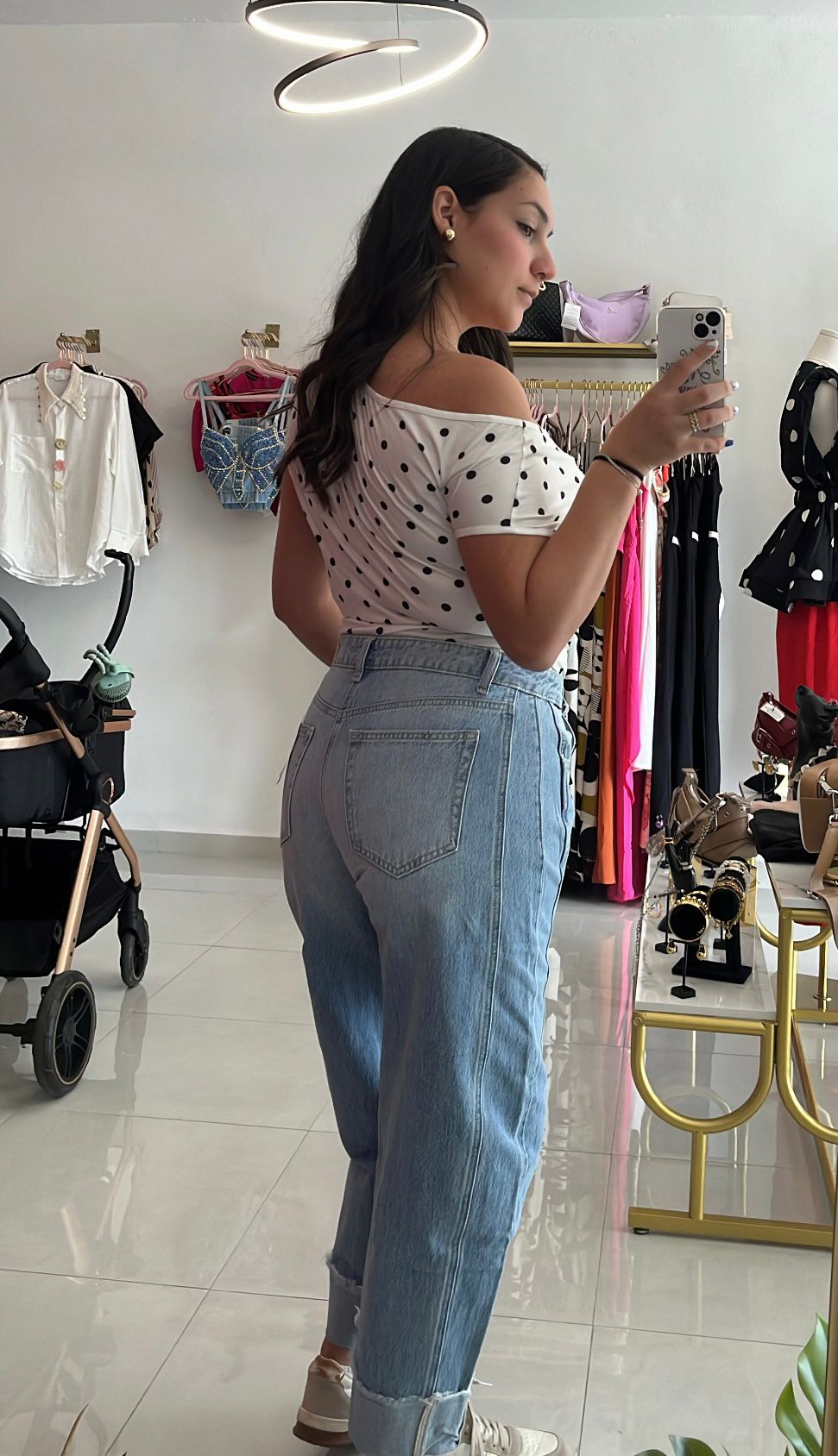 Off Shoulder Polka Dot T shirt