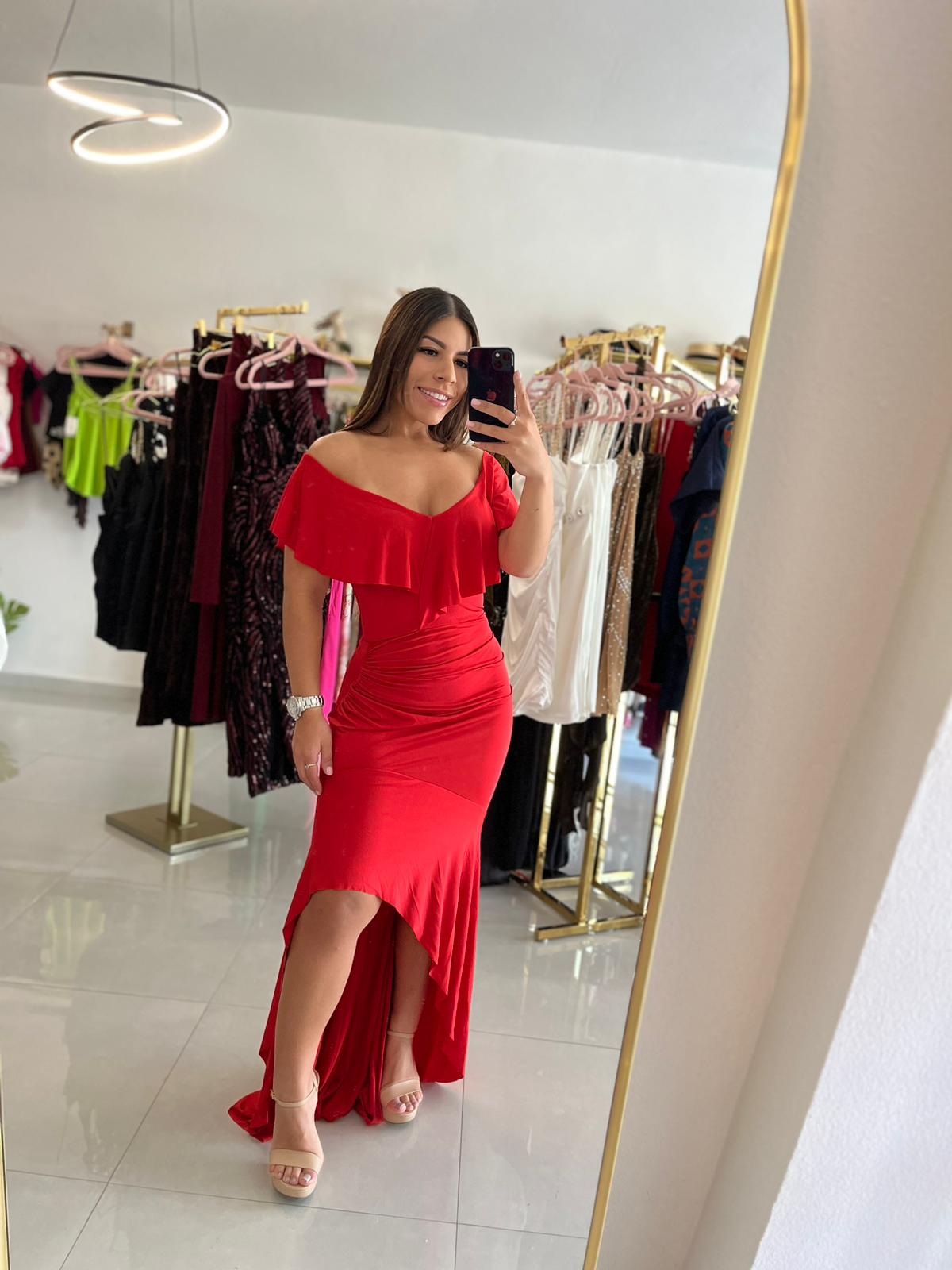 Off Shoulder Maxi Dress Red