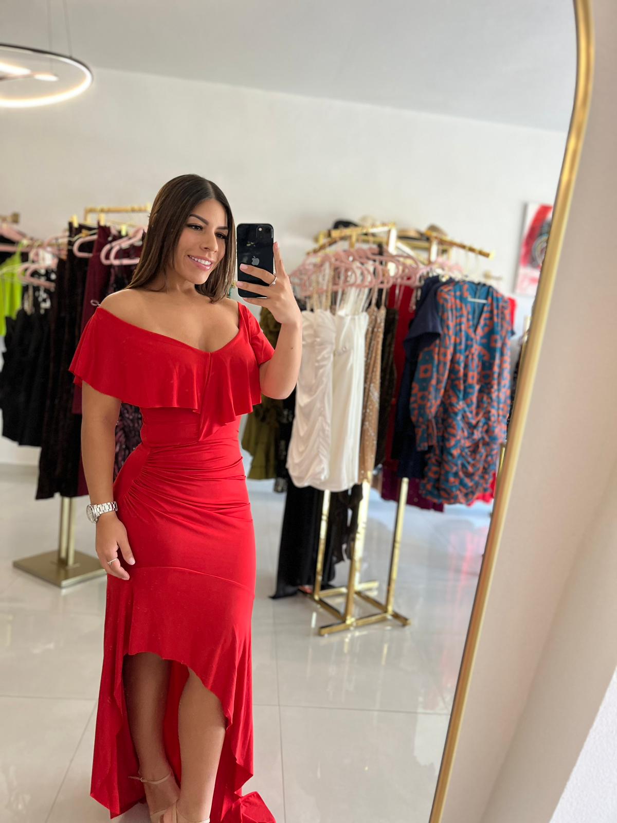 Off Shoulder Maxi Dress Red