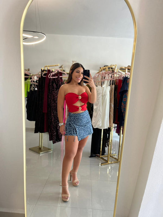 Skort Animal Print Azul