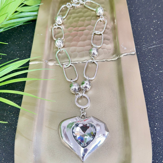 Clear Quartz Heart Silver Necklace